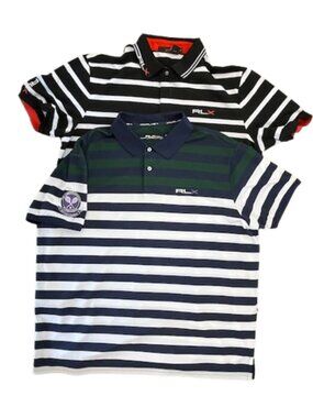 Ralph Lauren RLX Wimbledon Striped Polo Golf Tennis Shirt Lot of 2 XXL